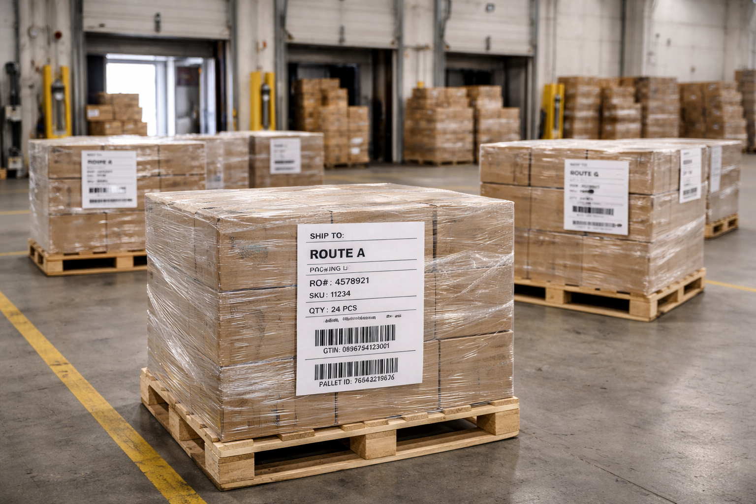 Pallets staged and routed for delivery