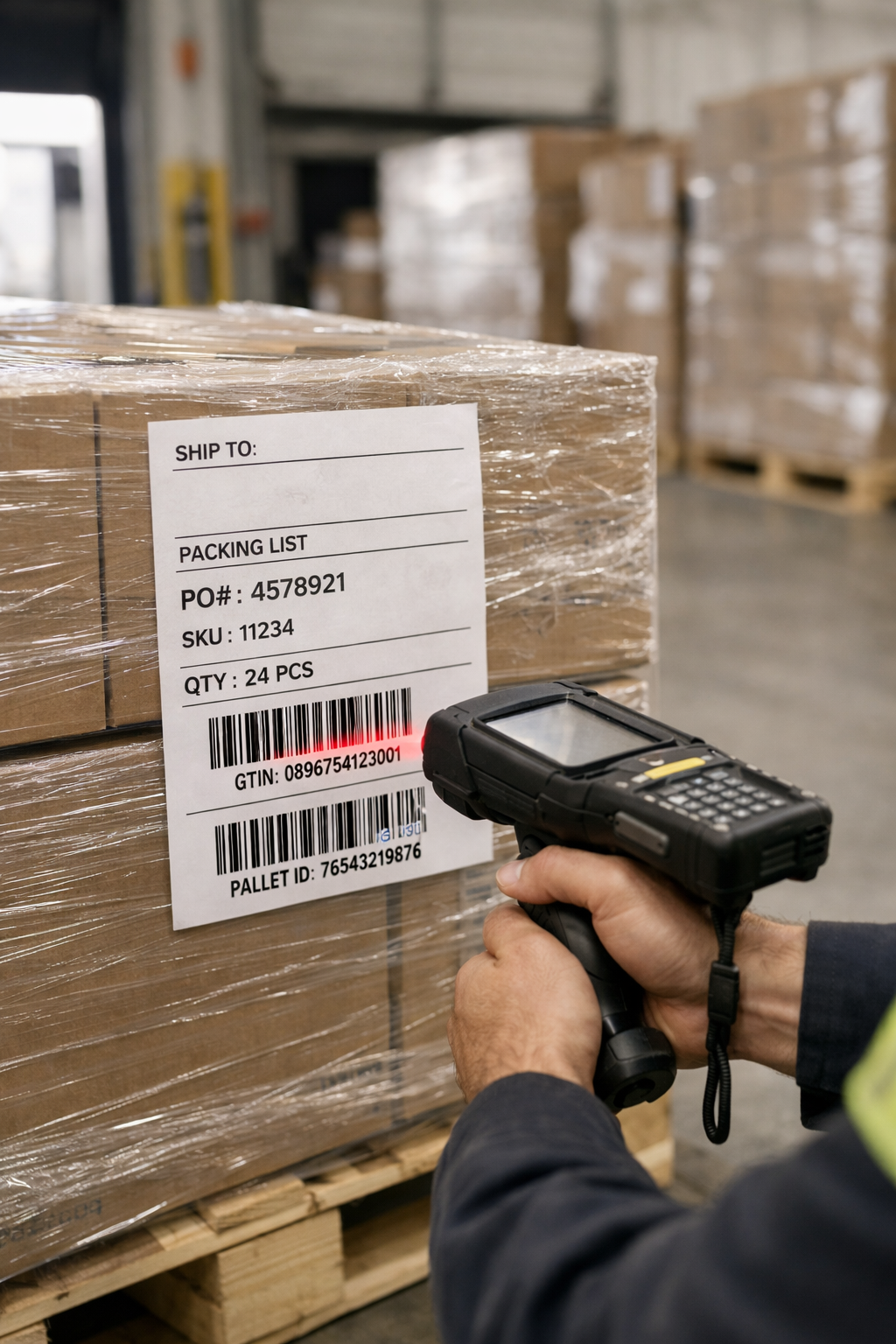 Freight being scanned and tracked in a warehouse